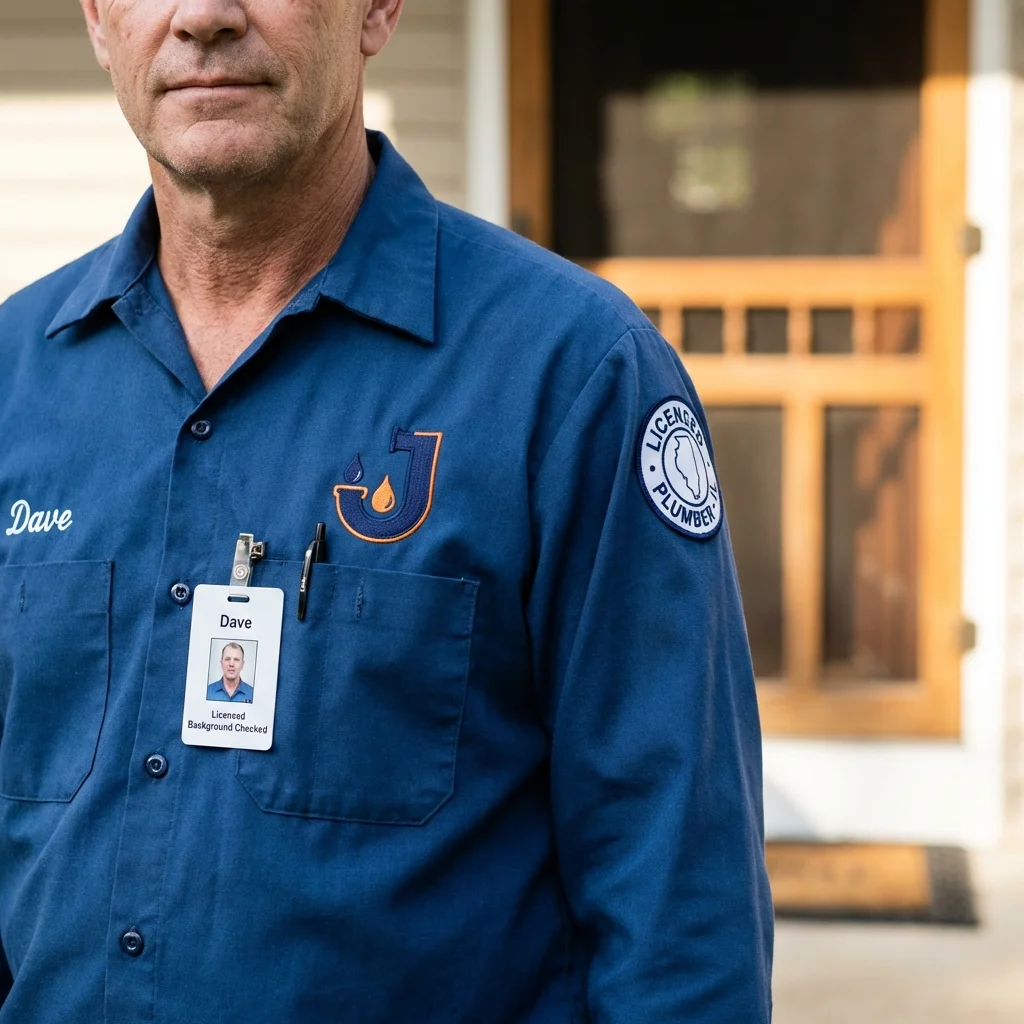 Licensed plumber showing ID badge in Washington, KS