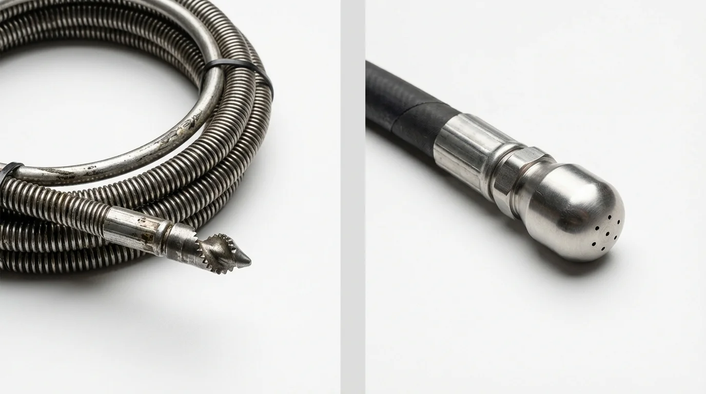 Drain snake cable and hydro jetting nozzle used for drain cleaning in Washington, KS