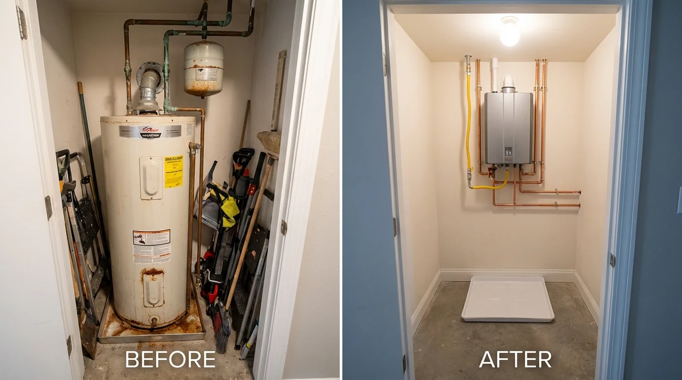 Tank water heater versus wall-mounted tankless unit comparison for Washington, KS homeowners